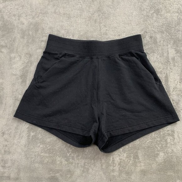 Lululemon Shorts Womens 6 Black Speckled LA Sweat Active Athleisure Workout Gym - Picture 1 of 8